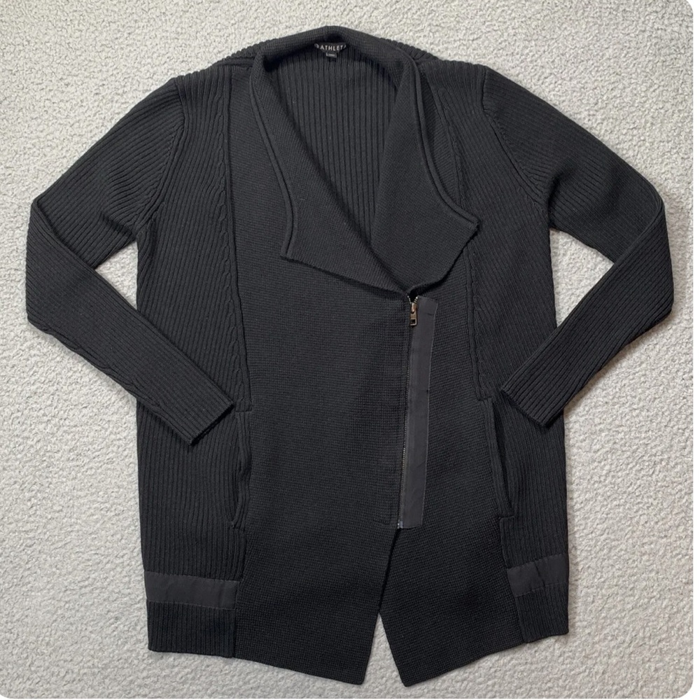 Athleta Sentinel Sweater Extra Fine Merino Wool Wrap Black Knit Coat XS